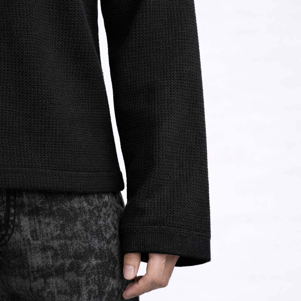 BLACK WAFFLE KNIT FULL SLEEVE