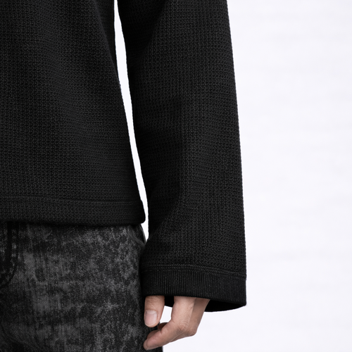 BLACK WAFFLE KNIT FULL SLEEVE